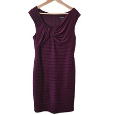 Adriana Papell Pleated Cocktail Dress, Size 14 Tiered Eggplant Purple Sleeveless