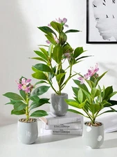 Artificial Azaleas Plants 21-40cm Fake Rubber Tree Palm Leaves Faux Ficus Decor