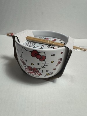 Hello Kitty Sanrio Green Christmas Ramen Noodle Bowl with chopsticks New