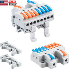 6-Pack DIN Rail Terminal Blocks Lever Wire Connectors 2-in-8-Out, 28-12 AWG Spli