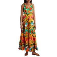 Vince Camuto Women Floral Viscose Sleeveless Tiered V-Neck Maxi Dress Size XS