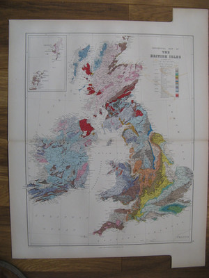 100 % ORIGINAL GROSSE BRITISCHE INSELN GEOLOGISCHE KARTE VON STANFORD UM 1887 SEHR GUTER ZUSTAND