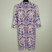 Talbots Half Placket Jersey Shirtdress Women’s Size L Royal Paisley Stretch Knit