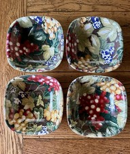 Wanxie Woven Wood Bamboo Salad Picnic Bowls Grapes 6" MCM  Set of 4 Vintage