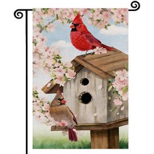 Spring Cardinal Bird Garden Flag 12x18 Inch Double Sided Burlap for Outdoor P...