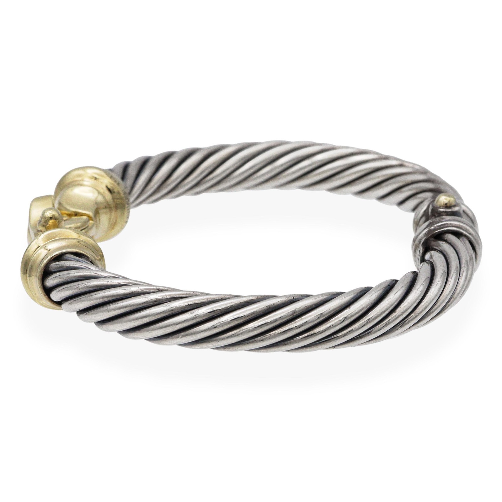 David Yurman 14K Yellow Gold & Sterling Silver Buckle Hook Hinged Cuff Bracelet