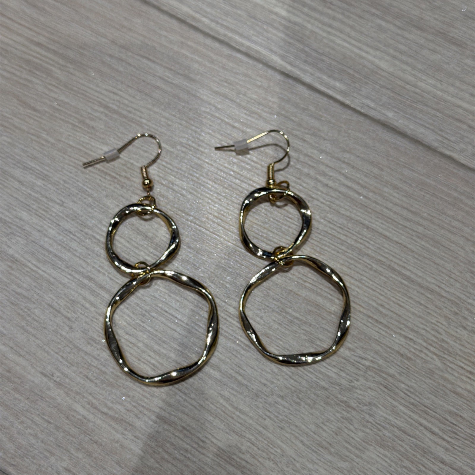 Gold Tone Double Circle Drop Dangle Earrings bohemian retro y2k coquette new image 3