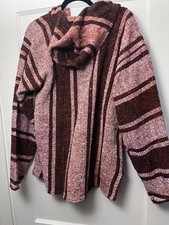 Recycled Mexican Baja Jerga Hoody Drug Rug Pullover Hoodie Maroon Grey