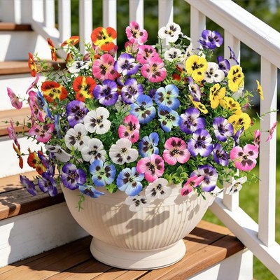 Ouddy Decor 20 Bundles Artificial Pansy Flowers for Outdoors, Fake Silk Flowe...