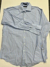 Nautica Men s 16 34/35 Button Down Shirt Blue Check Plaid 100 Cotton