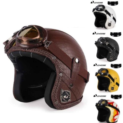 Casco Moto Retrò Vintage 3/4 Open Face in Pelle PU