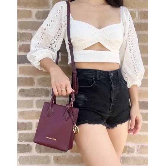 Michael Kors Mercer Extra Small Pebbled Leather Crossbody Bag Merlot NWT image 3