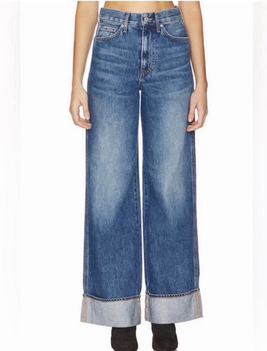 Veronica Beard Taylor Relaxed Wide Leg High Rise Cuffed Jeans Rebel Stone Sz 28
