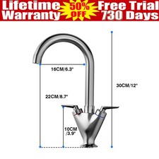 Modern Mono Kitchen Sink Mixer Tap Brushed Steel Twin Lever Swivel Spout Faucet
