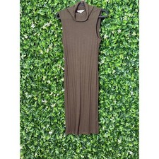 Nine West Sleeveless Ribbed Midi Dress - Size M - Olive Green