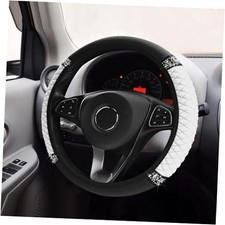 Bling Soft Leather Steering Wheel Cover, Car Wheel Cover, 15 Inch White
