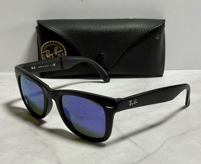 Ray-Ban RB 4105 601-S/1M FOLDING WAYFARER Black Matte Purple Mirror Sunglasses