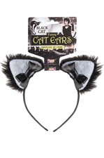 Furry Black Cat Ears Headband Costume Accessory