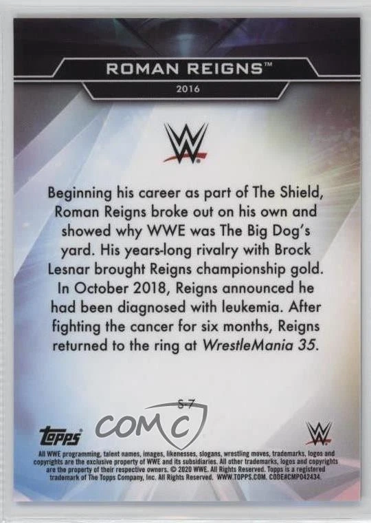 2020 Topps Finest WWE Decade's Superstars Gold Refractor /50 Roman Reigns #S-7 - Image 2 of 2