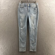 Seven7 Tummyless High Rise Skinny Jeans Womens 8 Blue Denim Distressed Zip Fly