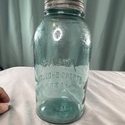 1/2 gallon Atlas Strong Shoulder Mason Blue/green Glass Jar w/ Metal Screw Lid  — photo 3