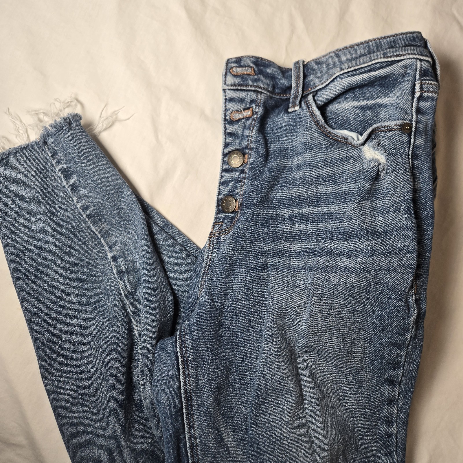 Old Navy Rockstar Super Skinny Jeans Womens 12 Blue Denim Cotton Stretch Distres