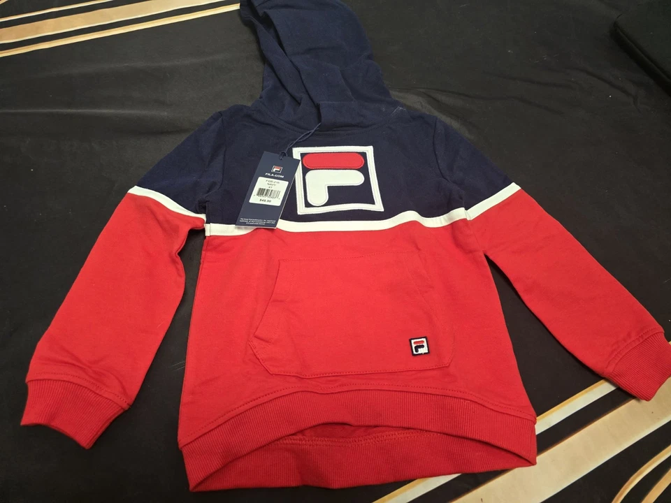 Sudadera con Capucha Clásica FILA Colorblock Azul Marino/Rojo/Blanco Niños Niños, Niñas 4T Nueva con Etiquetas Algodón  Foto 2 de 4