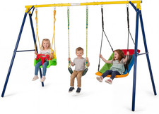 Swing Set, Heavy Duty Extra Large Metal Swing Frame with Platform Swing, Belt