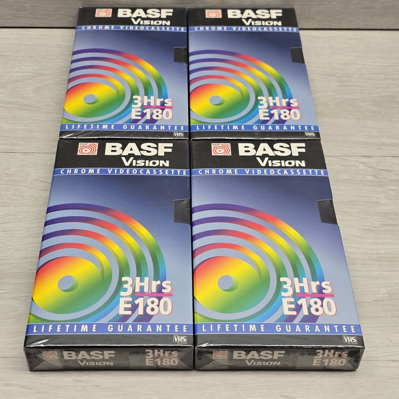 BASF VISION VHS - 3 Hours E180 Chrome Blank Video Cassette Tapes New Sealed X 4