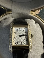 FREDERIQUE CONSTANT LADIES BLACK STRAP TANK DIAMOND ROMAN NUMERAL - FC-200MCD15