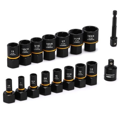 17Piece 3/8'' Drive Impact Bolt and Nut Extractor Socket Set for Removing Dama...