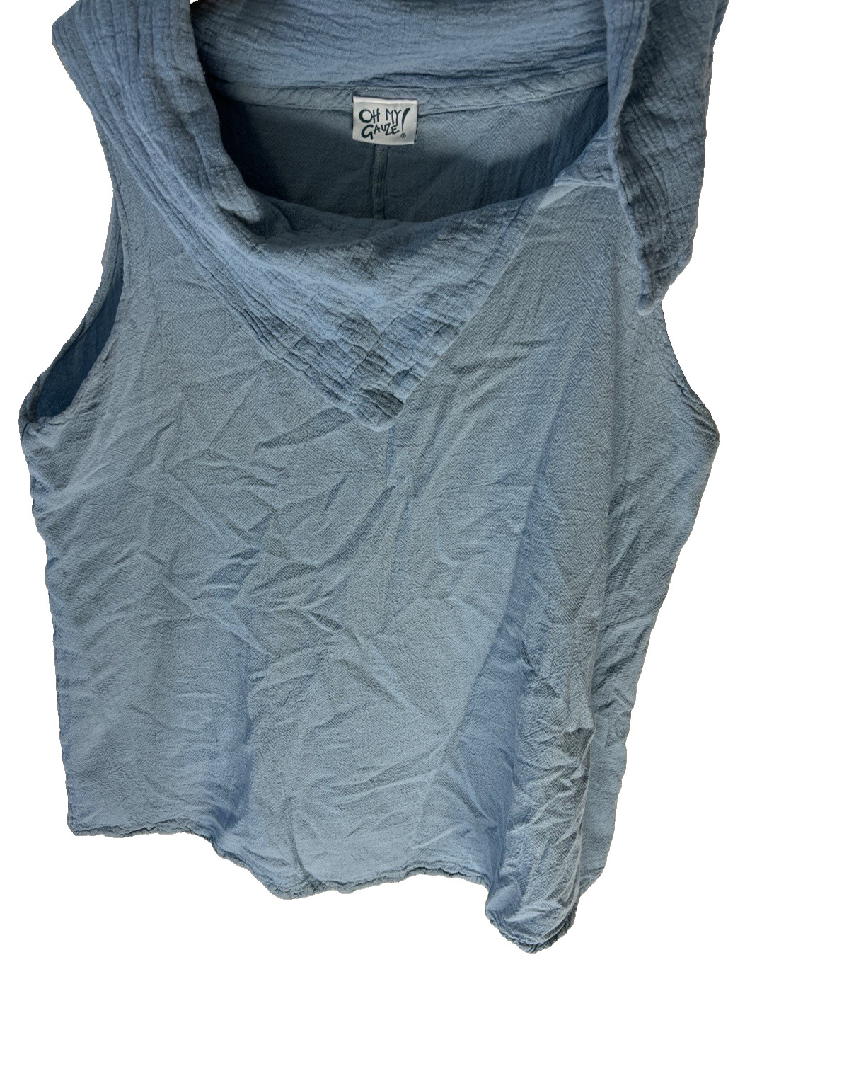 Oh My Gauze Sleeveless Tank Shirt Tunic Asymetrical Hem Blue Lightweight 2