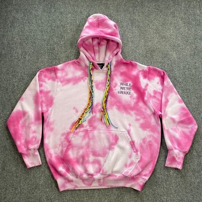 WHILE WE'RE aWake Colorful Multi String Hoodie Womens Medium/Large Pink Tie Dye