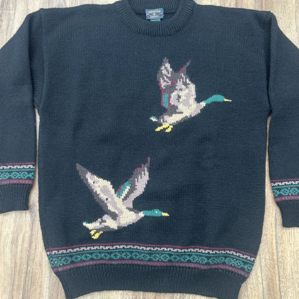 Suéter Vintage Charter Club Lana Tejido Patos Pájaros Negro Para Mujer Talla L Foto 2 de 4