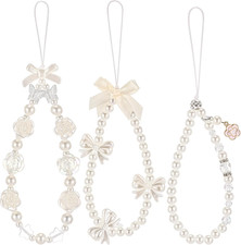 3 Pcs Phone Charms Strap Camera Charm Strap Pearl Beaded Butterfly Bow Flower Ph