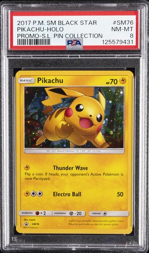 2017 POKEMON SUN & MOON BLACK STAR PROMOS #SM76 PIKACHU-HOLO PSA 8