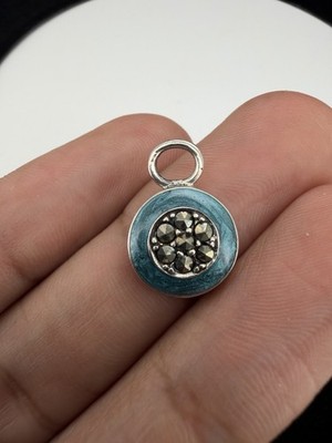 Vintage 925 Sterling Silver Marcasite and Blue paint Pendant Marked CNA