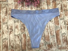 NEW PINK BY VICTORIA'S SECRET LOGO LARGE COTTON SMOOTH SKY BLUE THONG PANTIES