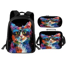Cat School Backpack for Teens Kids Kindergarten Elementary Middle School 3-Pc...