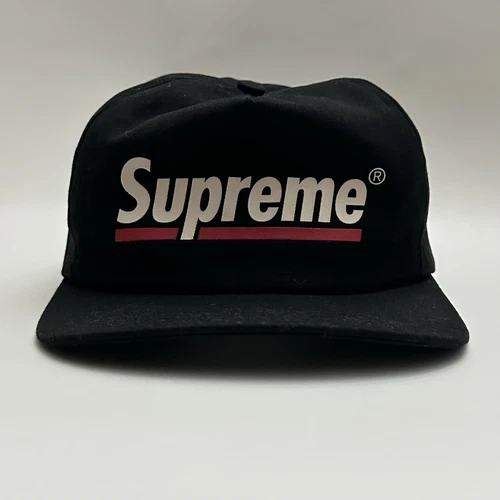 Casquette chapeau SUPREME Underline 5 panneaux noir/LIGNE ROUGE OCCASION TRÈS LÉGÈREMENT UTILISÉE
