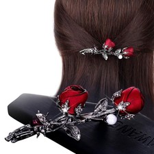 Elegant Rhinestones Rose Flower Metal Hair Clips Hair Barrette Ponytail Holde...