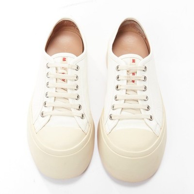 MARNI Pablo white leather chunky wide toe lace up low top sneakers EU36