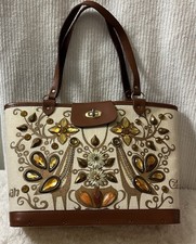 Vtg 1960s Enid Collins Texas PAVAN Canvas Tote Jeweled Peacock Bag for Mom  s Day