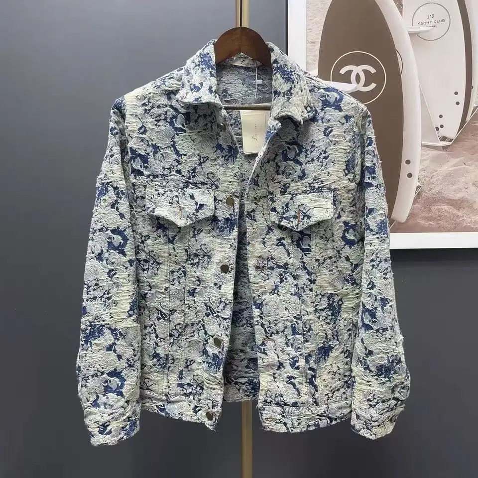 Luxury Men Denim Jacket Fashion Loose Casual Trendy High Street Retro Jean Coat