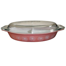 Pyrex Pink Daisy Casserole Dish Oval Divided Lid 1.5 Qt Baking Retro Vintage JAJ