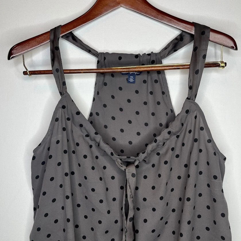 American Eagle Gray Black Polka Dot Halter Tie Tank Top Women’s M Foto 2 de 4