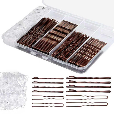300 Pcs Bobby Pins Hair Pins Kit with Storage Box, 100 Brown Non - Slip Bobby Pi