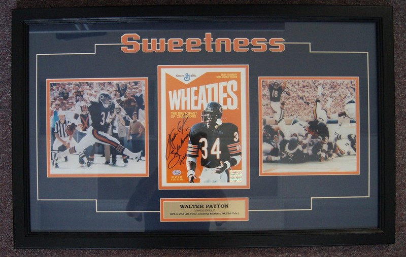 WALTER PAYTON Autographed Wheaties Print Collage Framed 20x32" PSA/DNA LOA HOF