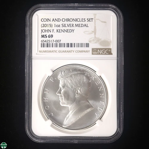 Coin and Chronicles Set 2015 1 oz Silver Medal John F. Kennedy NGC MS 69