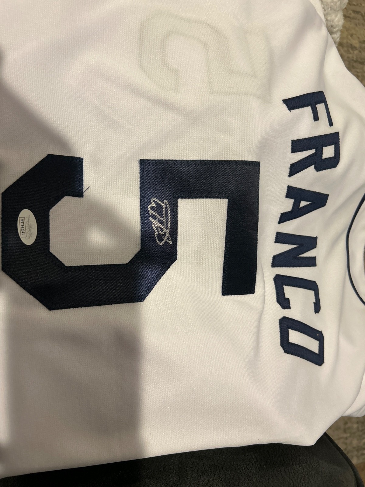 Wander Franco Autographed Signed Tampa Bay Rays # 5 WHITE JERSEY JSA COA WIT942459 